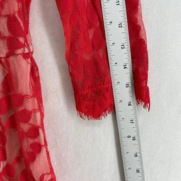 Free People A-Line Dress Women's Sz 0 Red Floral Embroidered Mesh Lace Pleated - Picture 4 of 10